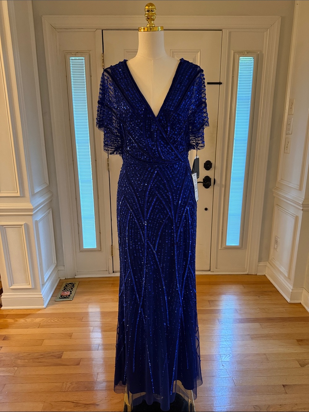 Adrianna Papell Beaded Navy Blue (azure) Evening Gown